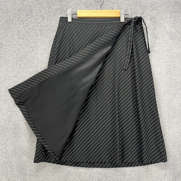 ANN TAYLOR Skirt Womens Size 2 Black Striped Embroidered Floral A-Line Wrap - Picture 5 of 13